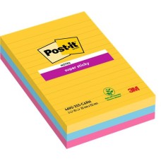 Öntapadó jegyzettömb, vonalas, 3x90 lap, 101x152 mm, 3M POSTIT "Super Sticky", "Carnival", vegyes színek
