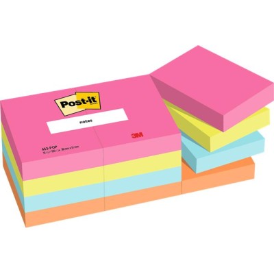 Öntapadó jegyzettömb, 38x51 mm, 12x100 lap, 3M POSTIT "Poptimistic", vegyes színek