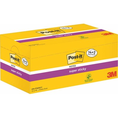 Öntapadó jegyzettömb csomag, 76x76 mm, 16x90 lap, 3M POSTIT "Super Sticky", kanárisárga