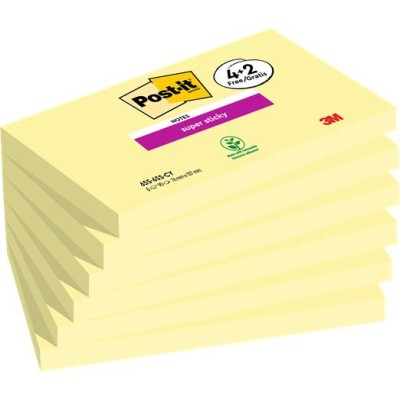 Öntapadó jegyzettömb, 76x127 mm, 4+2x90 lap, 3M POSTIT "Super Sticky", kanári sárga
