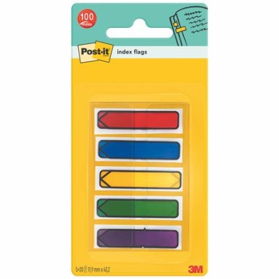 Jelölőcímke, műanyag, 5x20 lap, 11,9x43,2 mm, nyíl, 3M POSTIT, vegyes