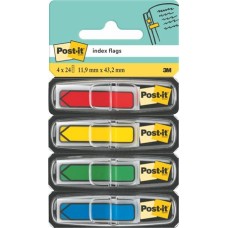 Jelölőcímke, műanyag, 4x24 lap, 11,9x43,2 mm, nyíl, 3M POSTIT, vegyes