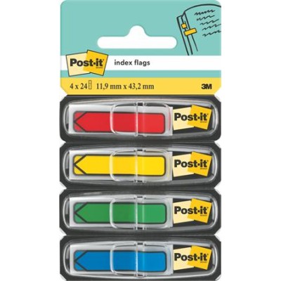 Jelölőcímke, műanyag, 4x24 lap, 11,9x43,2 mm, nyíl, 3M POSTIT, vegyes