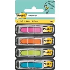 Jelölőcímke, műanyag, 4x24 lap, 11,9x43,2 mm, nyíl, 3M POSTIT, vegyes