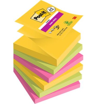 Öntapadó jegyzettömb, "Z", 76x76 mm, 4+2x90 lap, 3M POSTIT "Carnival", vegyes