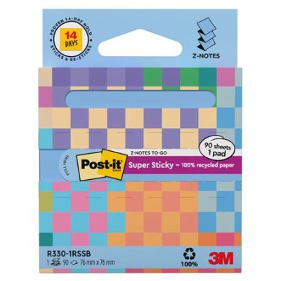 Öntapadó jegyzettömb, "Z", adagolóval, 76x76 mm, 90 lap, 3M POSTIT "Super Sticky", pasztelkék