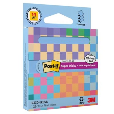 Öntapadó jegyzettömb, "Z", adagolóval, 76x76 mm, 90 lap, 3M POSTIT "Super Sticky", pasztelkék