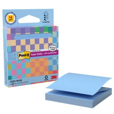 Öntapadó jegyzettömb, "Z", adagolóval, 76x76 mm, 90 lap, 3M POSTIT "Super Sticky", pasztelkék