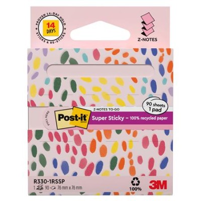 Öntapadó jegyzettömb, "Z", adagolóval, 76x76 mm, 90 lap, 3M POSTIT "Super Sticky", pasztel rózsaszín