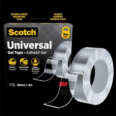 Ragasztószalag, kétoldalas, erős, 30 mm x 3 m, 3M SCOTCH "Universal Gel", átlátszó