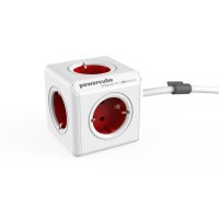 Elosztó, 5 aljzat, 1 rögzítő elem, 1,5 m kábelhosszúság, ALLOCACOC "PowerCube Extended DE", fehér-piros