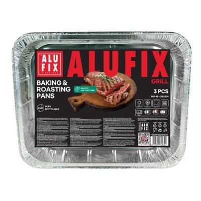 Alumínium grilltálca, 33x26 cm, 3 db, ALUFIX