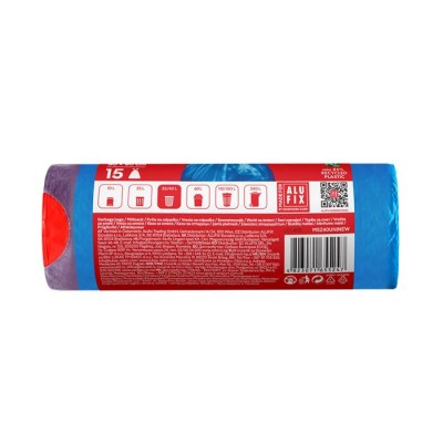 Szemeteszsák, zárószalagos, 40 l, 15 db, 60x60 cm, 20 µ, ALUFIX, kék