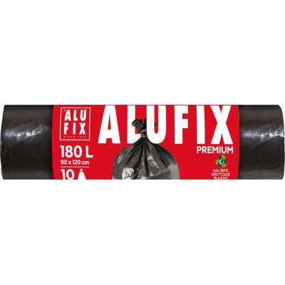 Szemeteszsák 180 l, 10 db, 80x120 cm, 45 µ, ALUFIX, fekete