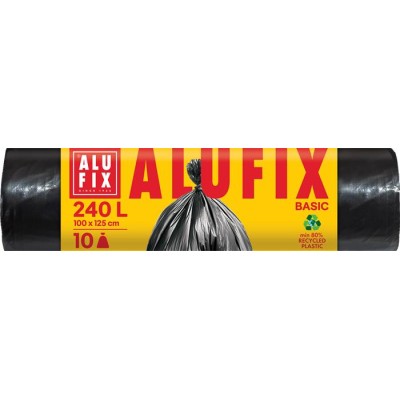 Szemeteszsák, 240 l, 10 db, 100x125 cm, 20 µ, ALUFIX "Economy", fekete