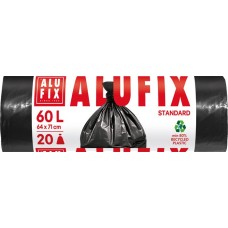 Szemeteszsák, 60 l, 20 db, 64x71 cm, 15 µ, ALUFIX, fekete