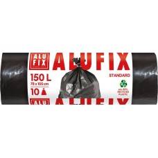 Szemeteszsák, 150 l, 10 db, 80x105 cm, 35 µ, ALUFIX, fekete