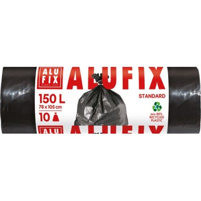Szemeteszsák, 150 l, 10 db, 80x105 cm, 35 µ, ALUFIX, fekete