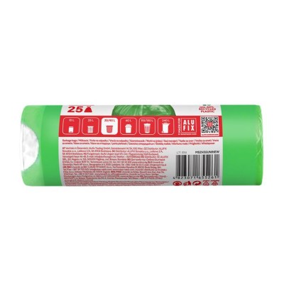 Szemeteszsák, zárószalagos, 35 l, 25 db, 53x60 cm, 15 µ, ALUFIX, zöld