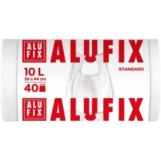 Szemeteszsák, köthető füllel, 10 l, 40 db, 36x44 cm, 10 µ, ALUFIX, fehér