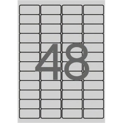 Etikett, 45,7x21,2 mm, poliészter, időjárásálló, kerekített sarkú, APLI, ezüst, 4800 etikett/csomag