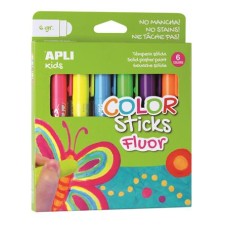 Tempera kréta készlet, APLI Kids "Color Sticks Fluor", 6 fluoreszkáló szín