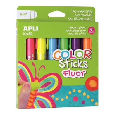 Tempera kréta készlet, APLI Kids "Color Sticks Fluor", 6  fluoreszkáló szín
