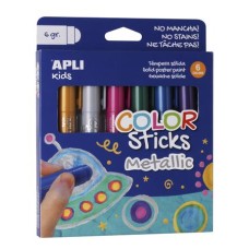 Tempera kréta készlet, APLI Kids "Color Sticks Metallic", 6 különböző metál szín