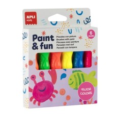 Tempera készlet, ecsetvégű tubusban, APLI Kids "Paint&Fun", 6 különböző neon szín