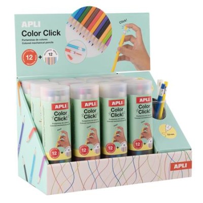 Színes töltőceruza készlet, ceruzatartóban, display, APLI "Color Click", 12 szín