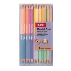 Színes ceruza készlet, kétvégű, háromszögletű, APLI "Pastel Duo", 24 különböző pasztel szín