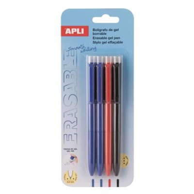 Zseléstoll, 0,5 mm, nyomógombos, radírozható, APLI "Erasable", vegyes színek