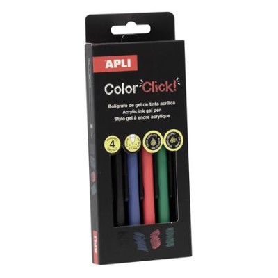 Zseléstoll, akril tintával, 0,7 mm, nyomógombos, APLI "Color Click", 4 különböző szín