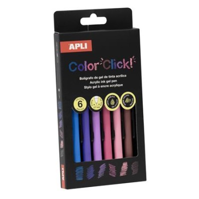 Zseléstoll, akril tintával, 0,7 mm, nyomógombos, APLI "Color Click", tavaszi színek, 6 különböző szín