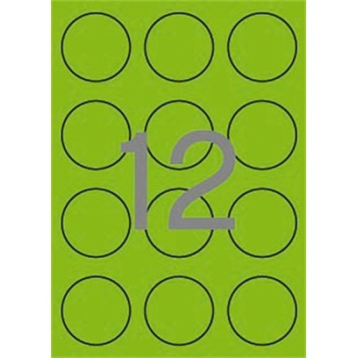 Etikett, 60 mm kör, színes, APLI, neon zöld, 240 etikett/csomag