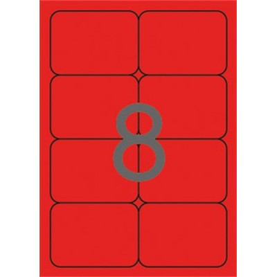 Etikett, 99,1x67,7 mm, színes, kerekített sarkú, APLI, neon piros, 160 etikett/csomag