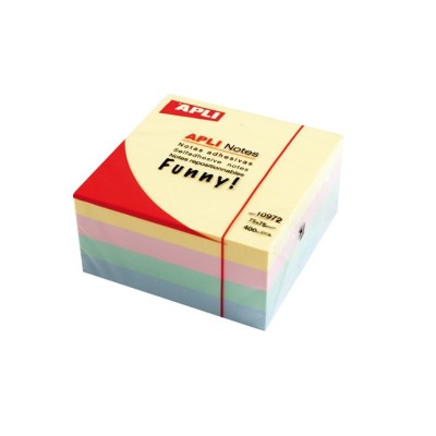 Öntapadó jegyzettömb, 75x75 mm, 400 lap, APLI "Funny", pasztell