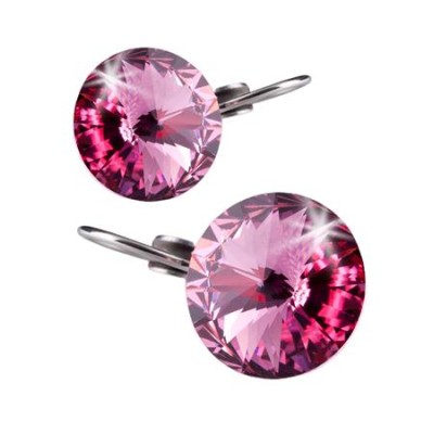 Fülbevaló, francia kapcsos, rózsaszín SWAROVSKI® kristállyal, 12mm, ART CRYSTELLA®