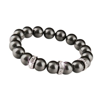 Karkötő, fekete SWAROVSKI® gyöngyből, fehér rondella kristállyal, 10mm, ART CRYSTELLA® M