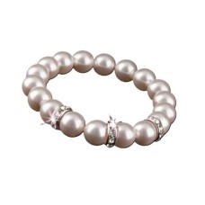 Karkötő, gyöngyházfehér SWAROVSKI® gyöngyből, fehér rondella kristállyal, 10mm, ART CRYSTELLA®