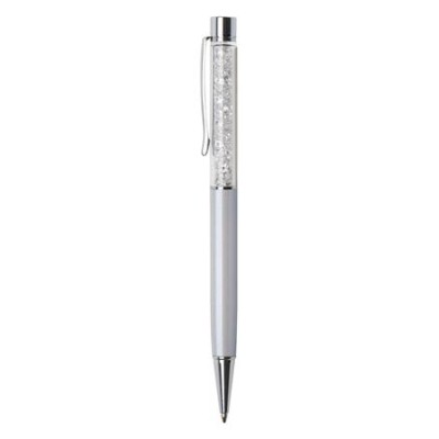 Golyóstoll, krémfehér, felül fehér SWAROVSKI® kristállyal töltve, 14 cm, ART CRYSTELLA®