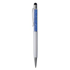 Golyóstoll, krémfehér, felül zafírkék SWAROVSKI® kristállyal töltve, érintővel, 14 cm, ART CRYSTELLA®