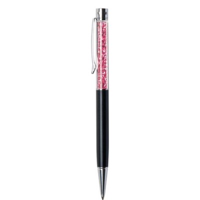 Golyóstoll, fekete, felül pink SWAROVSKI® kristállyal töltve, 14 cm, ART CRYSTELLA®
