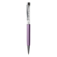 Golyóstoll, orgonalila, felül fehér SWAROVSKI® kristályokkal töltve, 14 cm, ART CRYSTELLA®
