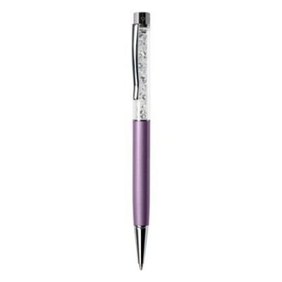 Golyóstoll, orgonalila, felül fehér SWAROVSKI® kristályokkal töltve, 14 cm, ART CRYSTELLA®