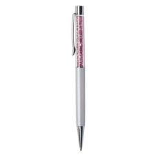 Golyóstoll, krémfehér, felül rózsaszín SWAROVSKI® kristállyal töltve, 14 cm, ART CRYSTELLA®