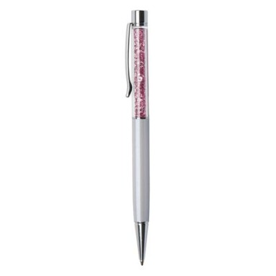 Golyóstoll, krémfehér, felül rózsaszín SWAROVSKI® kristállyal töltve, 14 cm, ART CRYSTELLA®