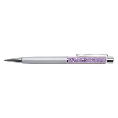Golyóstoll, krémfehér, felül orgona lila SWAROVSKI® kristállyal töltve, 14 cm, ART CRYSTELLA®