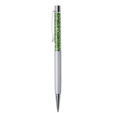 Golyóstoll, krémfehér, felül zöld SWAROVSKI® kristállyal töltve, 14 cm, ART CRYSTELLA®