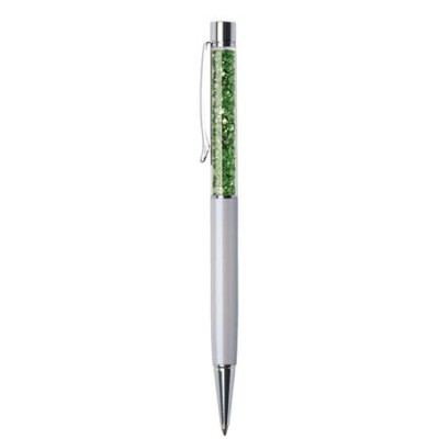 Golyóstoll, krémfehér, felül zöld SWAROVSKI® kristállyal töltve, 14 cm, ART CRYSTELLA®